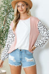 PACK25123582-18-1, Apricot Colorblock Leopard Sleeve Patchwork Top