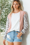 PACK25123582-18-1, Apricot Colorblock Leopard Sleeve Patchwork Top