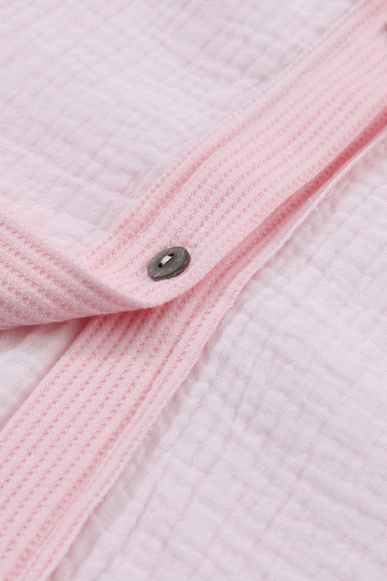 PACK6117009-10-1, Pink Patchwork Crinkle Puff Sleeve Shirt Dress