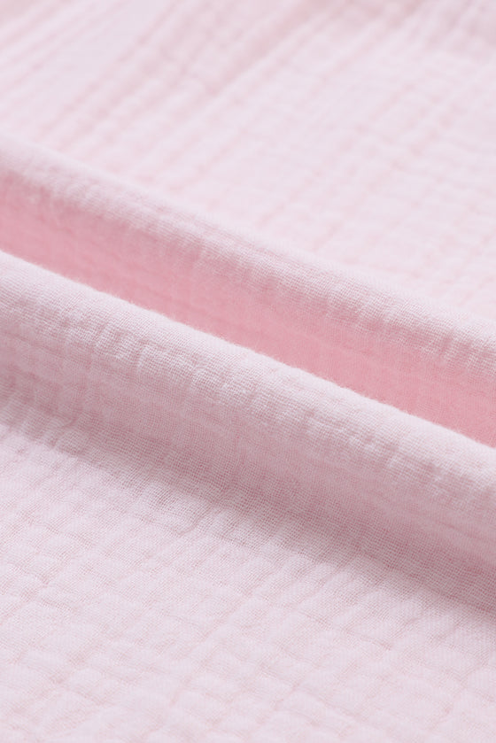 PACK6117009-10-1, Pink Patchwork Crinkle Puff Sleeve Shirt Dress