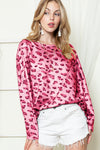 PACK25122238-10-1, Pink Animal Print Stitching Loose Long Sleeve Top
