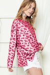PACK25122238-10-1, Pink Animal Print Stitching Loose Long Sleeve Top