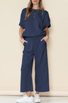 PACK625264-P605-1, PACK625264-P605-2, Navy Blue Textured Loose Fit T Shirt And Drawstring Pants Set