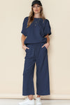 PACK625264-P605-1, PACK625264-P605-2, Navy Blue Textured Loose Fit T Shirt And Drawstring Pants Set