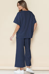 PACK625264-P605-1, PACK625264-P605-2, Navy Blue Textured Loose Fit T Shirt And Drawstring Pants Set