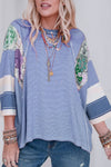 PACK25122088-P420-1, Sky Blue Printed Fiery Pinstriped Color Block Patchwork Oversized Top