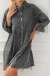 PACK786324-11-1, Gray Buttoned Long Sleeve Denim Mini Dress
