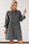 PACK786324-11-1, Gray Buttoned Long Sleeve Denim Mini Dress