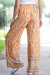 PACK7712307-P3014-1, Grapefruit Orange Tie Waist Boho Floral Wide Leg Pants