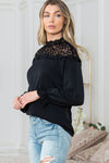 PACK25124089-P2-2, Black Leopard Mesh Splicing Ruffle Long Sleeve Blouse