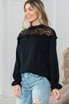 PACK25124089-P2-2, Black Leopard Mesh Splicing Ruffle Long Sleeve Blouse