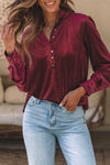 PACK25123034-P503-1, Burgundy Frilled Neck Buttoned Front Velvet Top