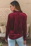 PACK25123034-P503-1, Burgundy Frilled Neck Buttoned Front Velvet Top