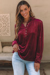 PACK25123034-P503-1, Burgundy Frilled Neck Buttoned Front Velvet Top