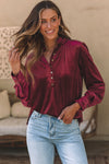 PACK25123034-P503-1, Burgundy Frilled Neck Buttoned Front Velvet Top