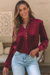 PACK25123034-P503-1, Burgundy Frilled Neck Buttoned Front Velvet Top
