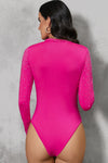 PACK6421593-P6-2, Rose Red Rose Rhinestone Mesh Long Sleeve Bodysuit