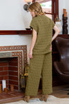 PACK625346-P909-1, Sage Green Quilted Short Sleeve Wide Leg Pants Set