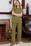 PACK625346-P909-1, Sage Green Quilted Short Sleeve Wide Leg Pants Set