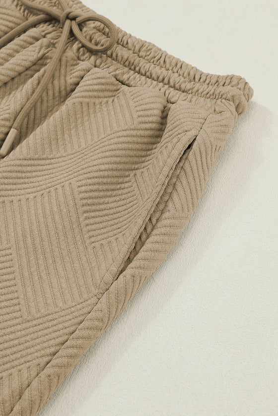 LC625266-P5016-S, LC625266-P5016-M, LC625266-P5016-L, LC625266-P5016-XL, LC625266-P5016-2XL, Khaki  Ultra Loose Textured 2pcs Slouchy Outfit