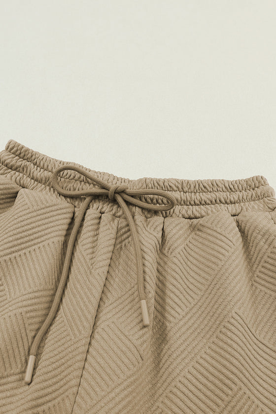 LC625266-P5016-S, LC625266-P5016-M, LC625266-P5016-L, LC625266-P5016-XL, LC625266-P5016-2XL, Khaki  Ultra Loose Textured 2pcs Slouchy Outfit