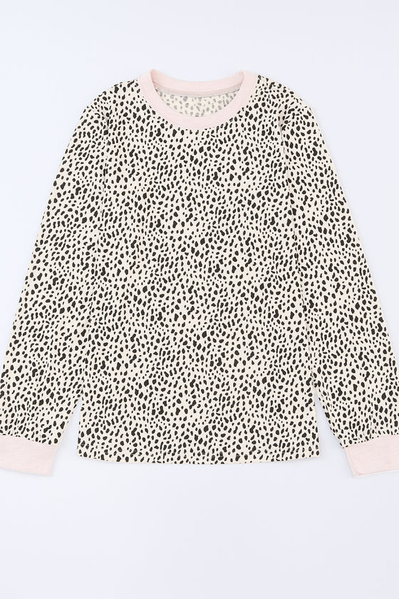 PACK25122452-18-1, Apricot Animal Spotted Print Round Neck Long Sleeve Top