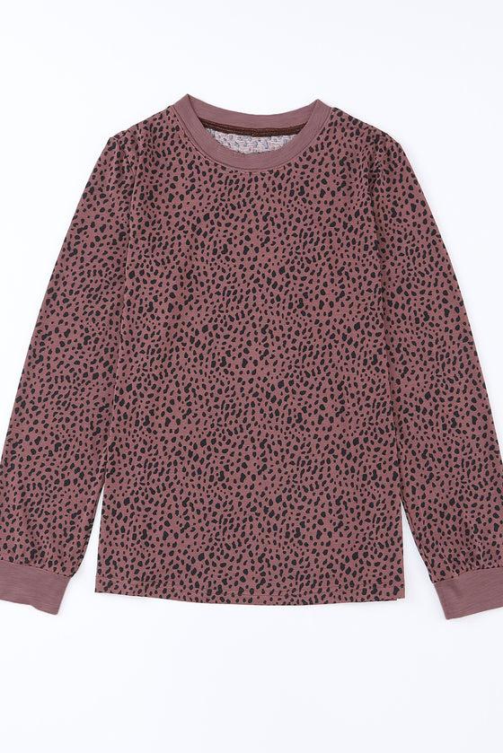 PACK25122452-3-1, Red Animal Spotted Print Round Neck Long Sleeve Top