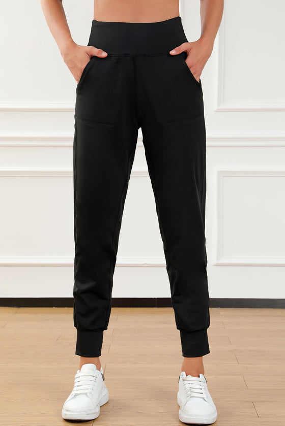 PACK7712269-2-1, Black Exposed Seam High Waist Pocketed Joggers
