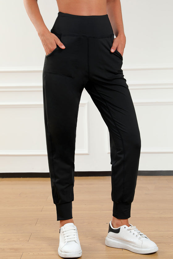 PACK7712269-2-1, Black Exposed Seam High Waist Pocketed Joggers