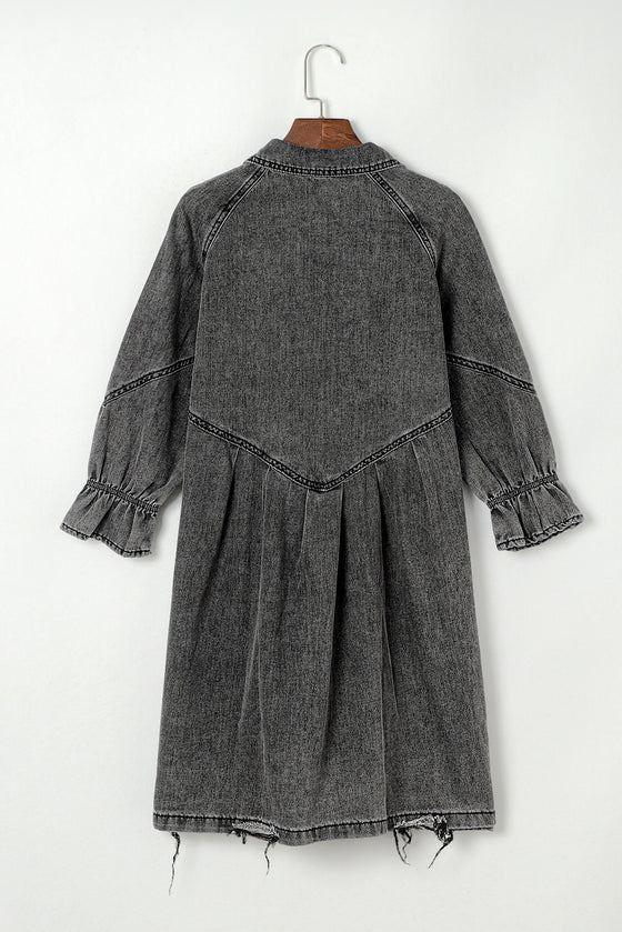 PACK786324-11-1, Gray Buttoned Long Sleeve Denim Mini Dress