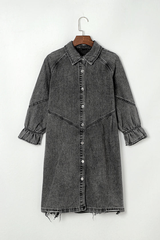 PACK786324-11-1, Gray Buttoned Long Sleeve Denim Mini Dress
