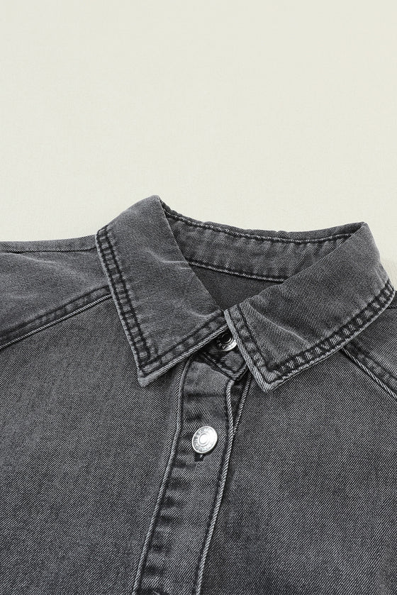 PACK786324-11-1, Gray Buttoned Long Sleeve Denim Mini Dress