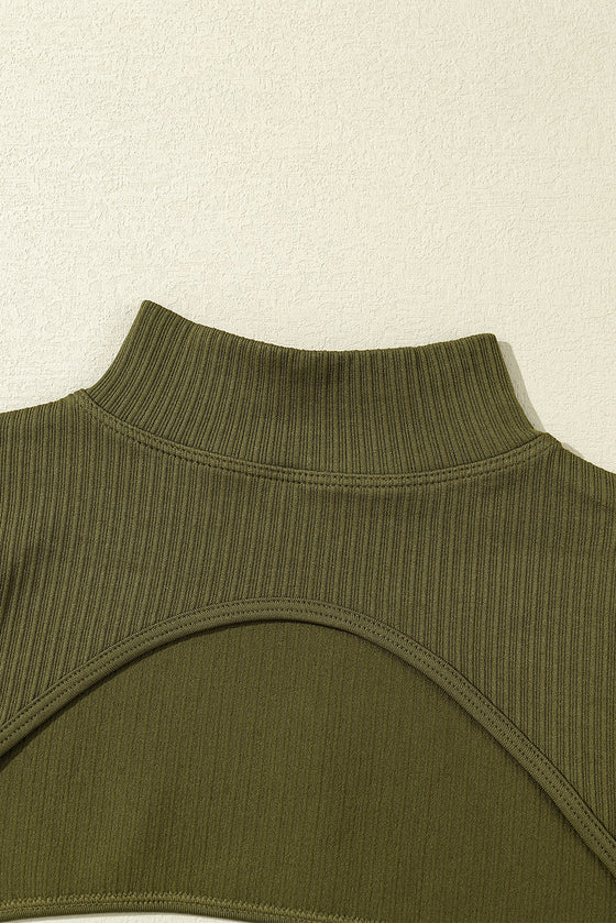 LC264430-9-S, LC264430-9-M, LC264430-9-L, PACK264430-9-1, Green  Mock Neck Cropped High Waist Three Piece Yoga Set