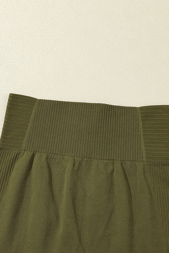 LC264430-9-S, LC264430-9-M, LC264430-9-L, PACK264430-9-1, Green  Mock Neck Cropped High Waist Three Piece Yoga Set