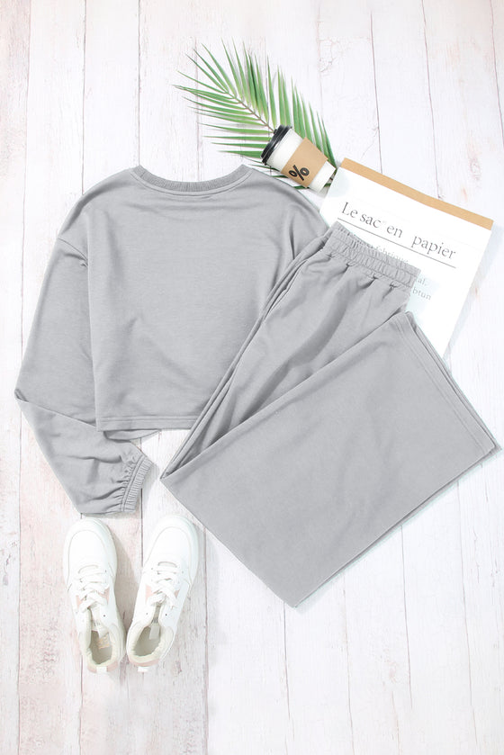 PACK2611557-P1011-1, Light Grey Solid Criss Cross Crop Top and Pants Active Set