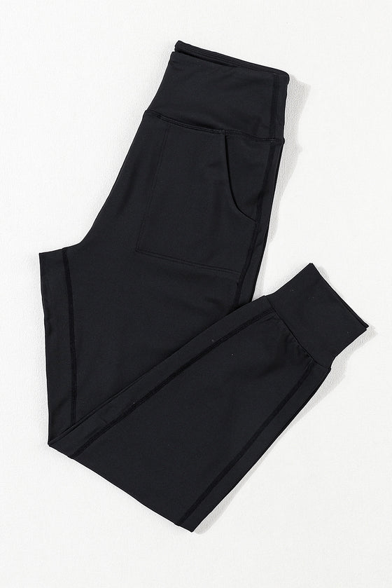 PACK7712269-2-1, Black Exposed Seam High Waist Pocketed Joggers