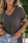 PACK25223518-P4011-2, Carbon Grey Twist Short Sleeve Corded V Neck Top