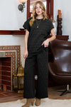 PACK625346-P2-1, Black Quilted Short Sleeve Wide Leg Pants Set