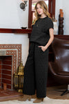 PACK625346-P2-1, Black Quilted Short Sleeve Wide Leg Pants Set
