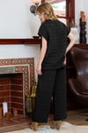 PACK625346-P2-1, Black Quilted Short Sleeve Wide Leg Pants Set