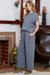 PACK625346-P705-2, Real Teal Quilted Short Sleeve Wide Leg Pants Set