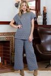 PACK625346-P705-2, Real Teal Quilted Short Sleeve Wide Leg Pants Set