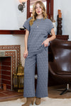 PACK625346-P705-2, Real Teal Quilted Short Sleeve Wide Leg Pants Set