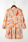 PACK6118198-P22-1, Multicolour Split Neck Puff Sleeve Flowy Printed Dress