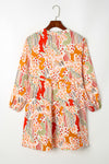 PACK6118198-P22-1, Multicolour Split Neck Puff Sleeve Flowy Printed Dress