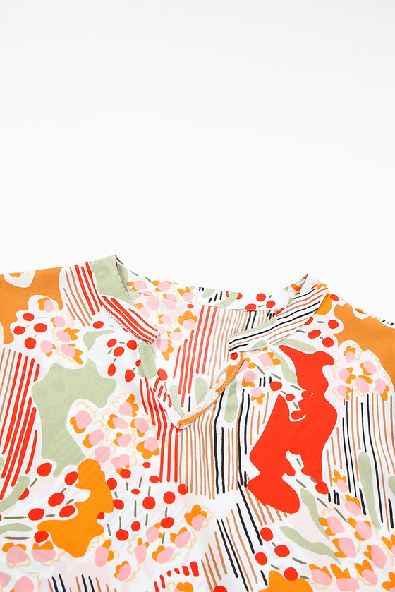 PACK6118198-P22-1, Multicolour Split Neck Puff Sleeve Flowy Printed Dress