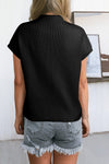 PACK2724250-P2-2, Black Patch Pocket Ribbed Knit Short Sleeve Sweater