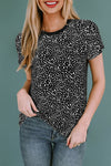 PACK25218993-2-2, Black Cheetah Print O-neck Short Sleeve T Shirt