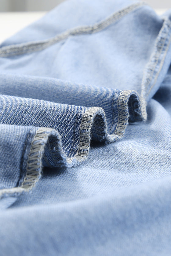 PACK786324-4-1, Sky Blue Buttoned Long Sleeve Denim Mini Dress