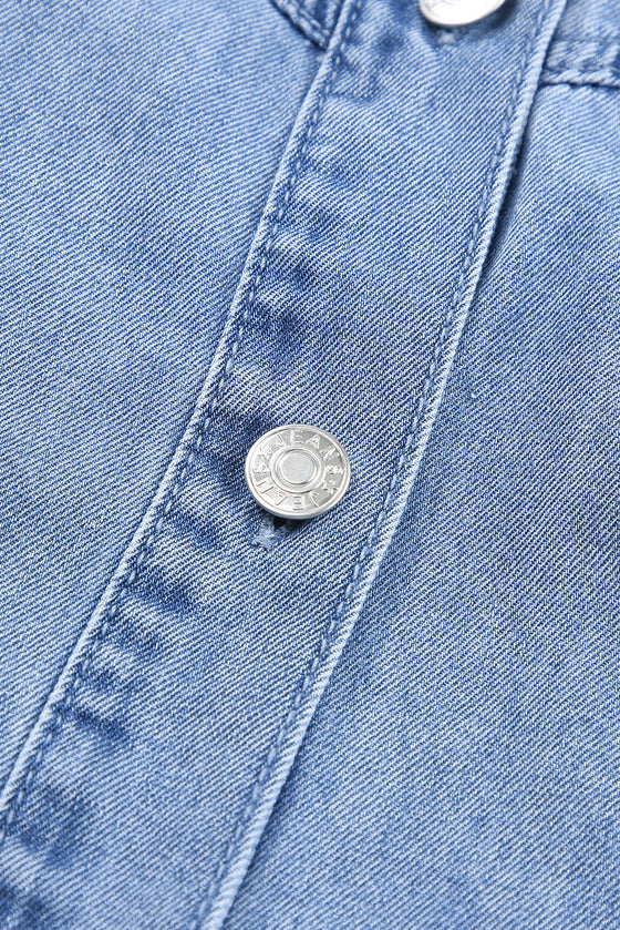 PACK786324-4-1, Sky Blue Buttoned Long Sleeve Denim Mini Dress